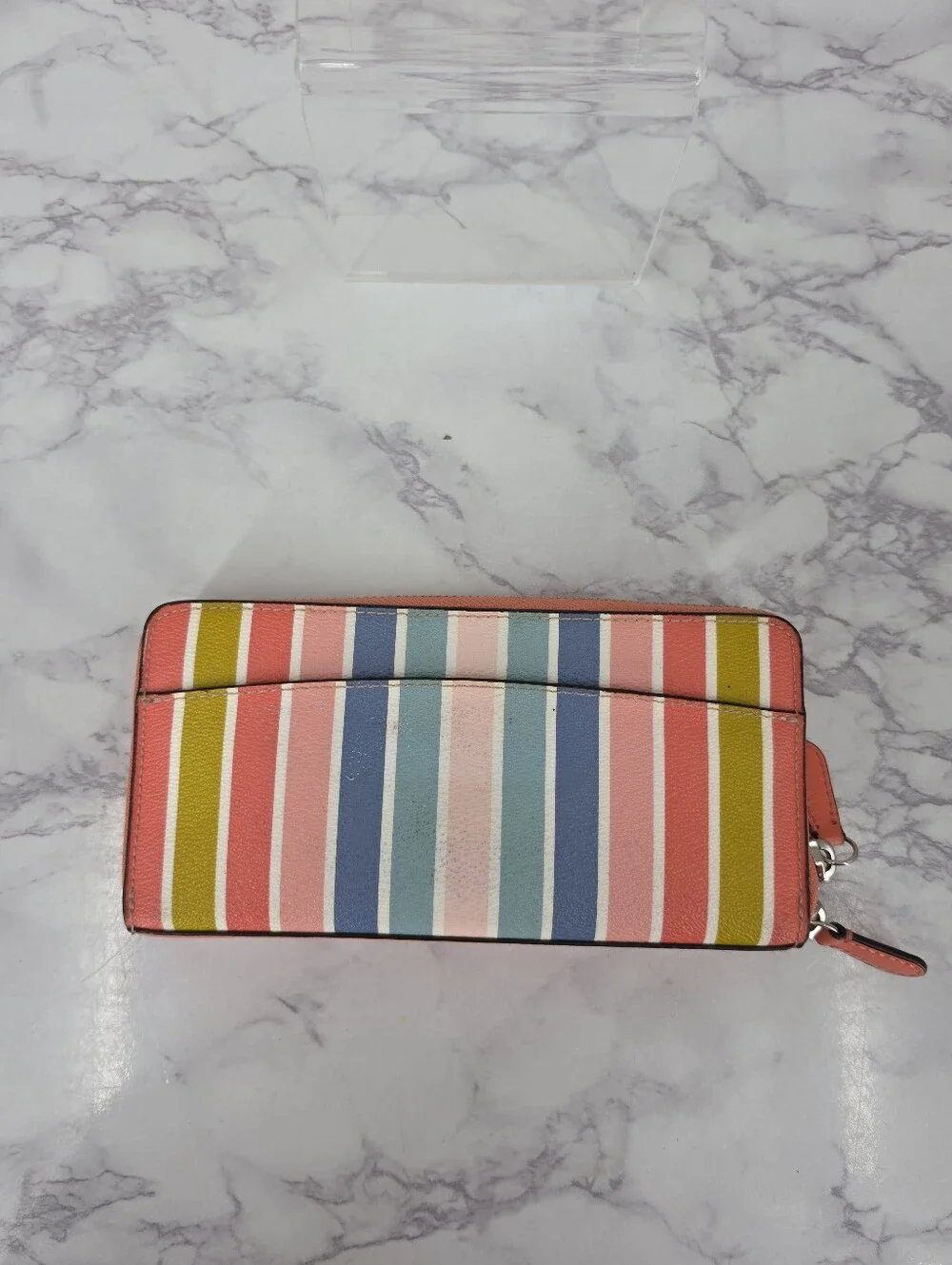 Coach Peyton Pastel Rainbow Stripe Accordion Zip Zippy Long Wallet SEE NOTES Y2K